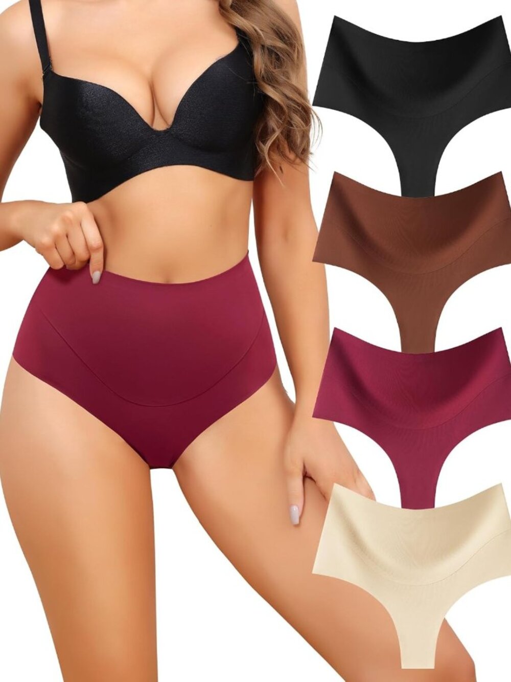 4-Pack High Waist Tummy Control Thong Seamless Underwear for Women S-XXL